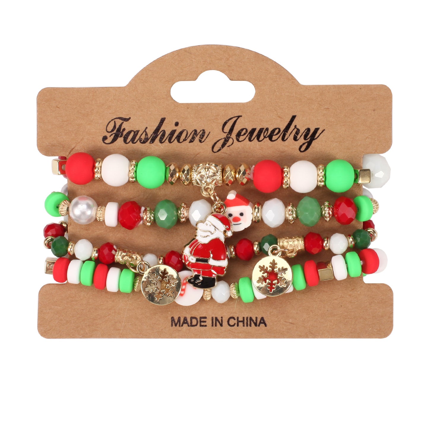 Unisex Natural Stone Beaded Bracelet with Snowman Christmas Tree Santa Reindeer Charms Floral Pattern Holiday Gift