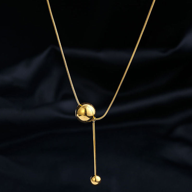 Collana Minimalista con Pendente a Sfera Geometrico in Acciaio al Titanio Placcato Oro per Donna, Catena a Serpente, Gioielli Estivi per la Clavicola