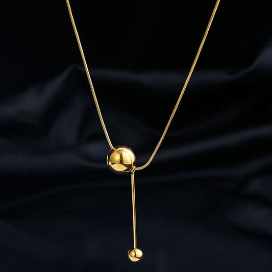 Collar de Mujer con Colgante de Bola de Acero Titanio Geométrico Minimalista Chapado en Oro con Cadena Serpiente Gargantilla de Verano