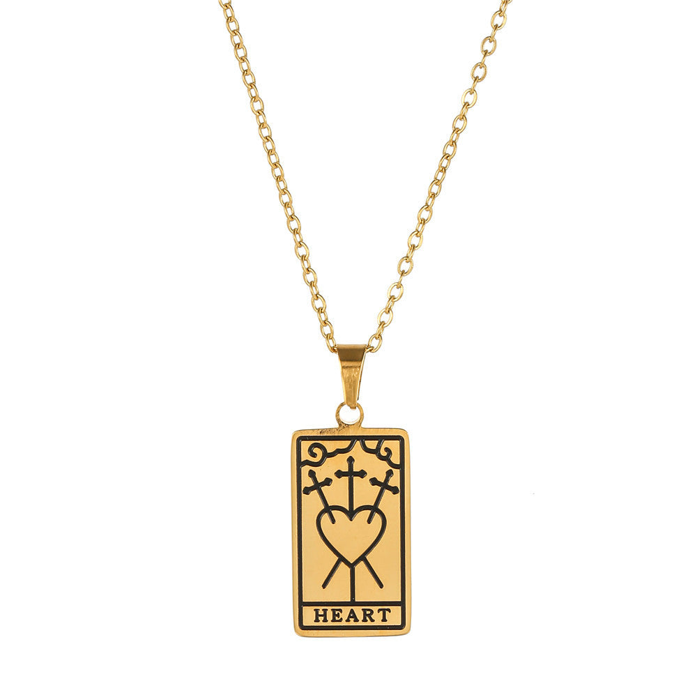 Minimalist Geometric Drip Oil Plated Titanium Steel Tarot Pendant Necklace with Cable Chain