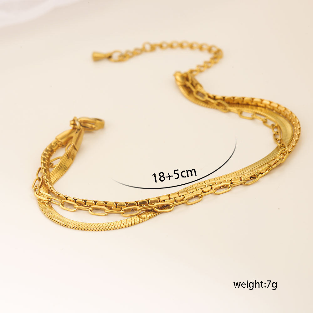 Bracciale Minimalista Multistrato da Donna in Acciaio al Titanio con Placcatura in Oro 18K Design a U Accessorio di Moda Versatile