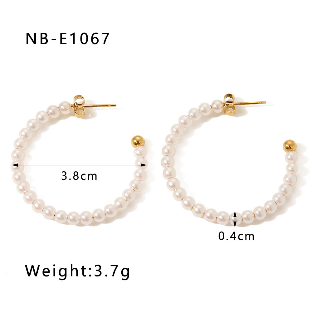 INS Style Geometric Stainless Steel Ear Cuffs with Zirconia and Pearl Accents for Women