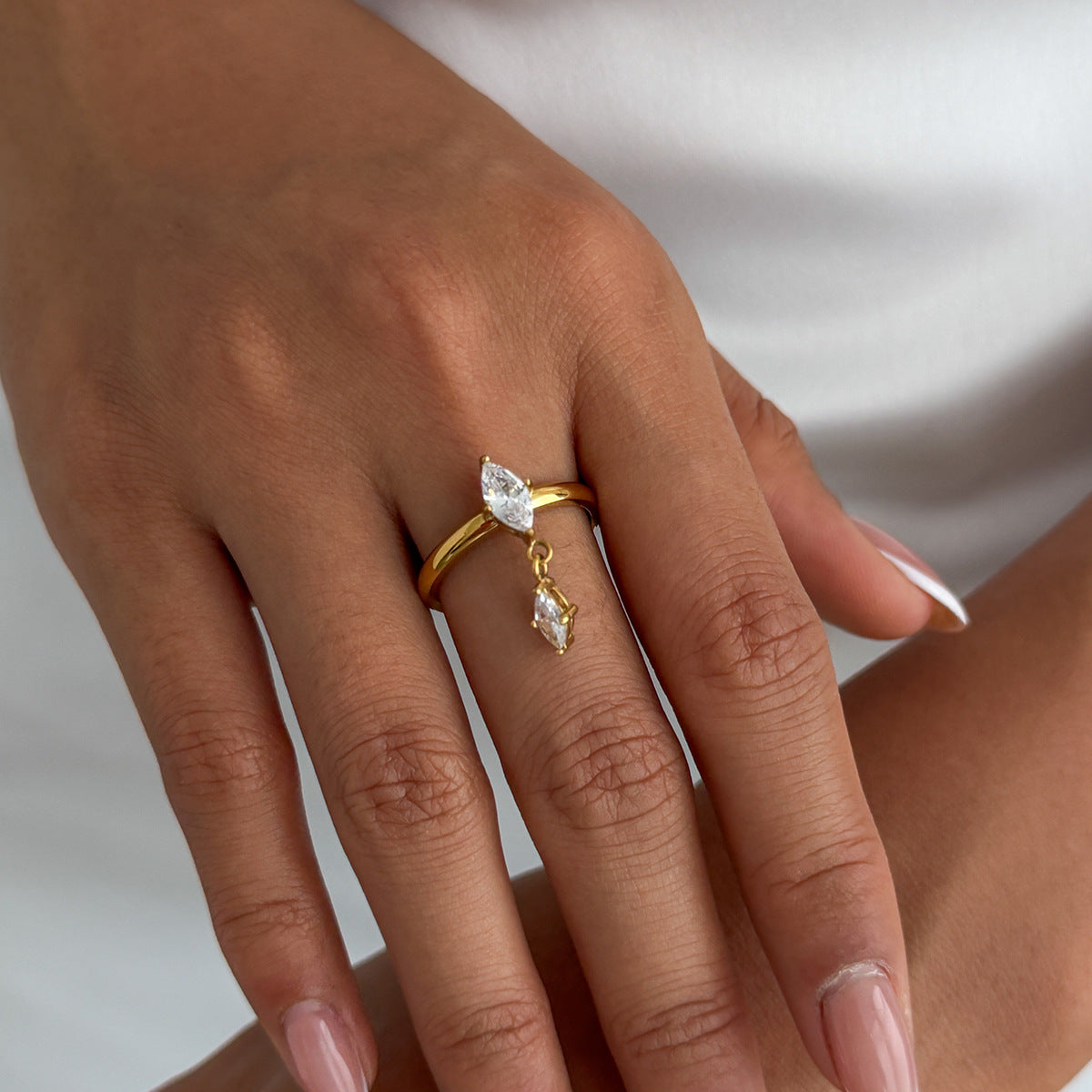 Luxury Minimalist Geometric Stainless Steel Ring with Cubic Zirconia PVD Plating for Women