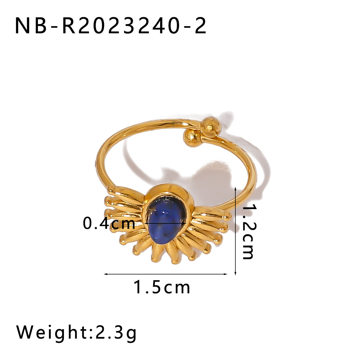 INS Style Geometric Sun-Shaped Stainless Steel Ring with Turquoise Inlay for Women and Men
