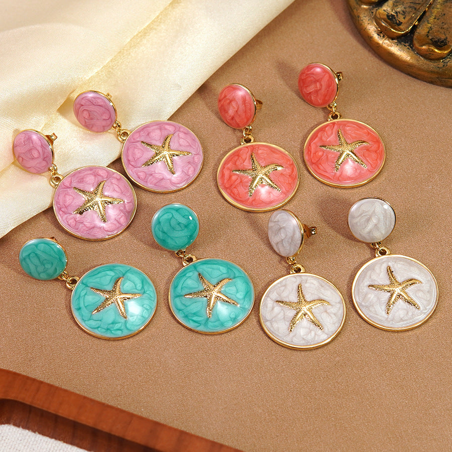 Luxury Casual Drip Oil Starfish Stainless Steel Earrings for Women