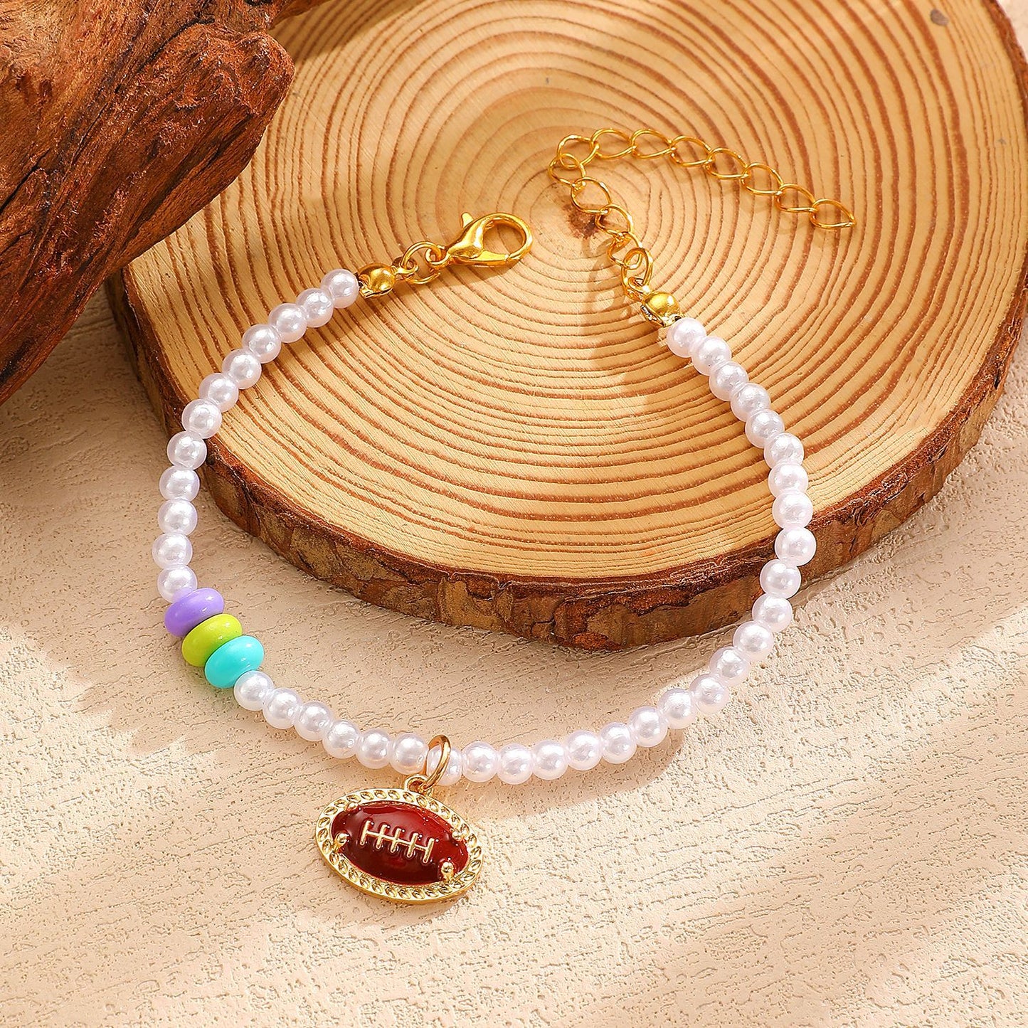 Set di Collana, Bracciale e Orecchini con Pendente a Sfera in Lega di Zinco Placcata Sportiva e Perle per Donna