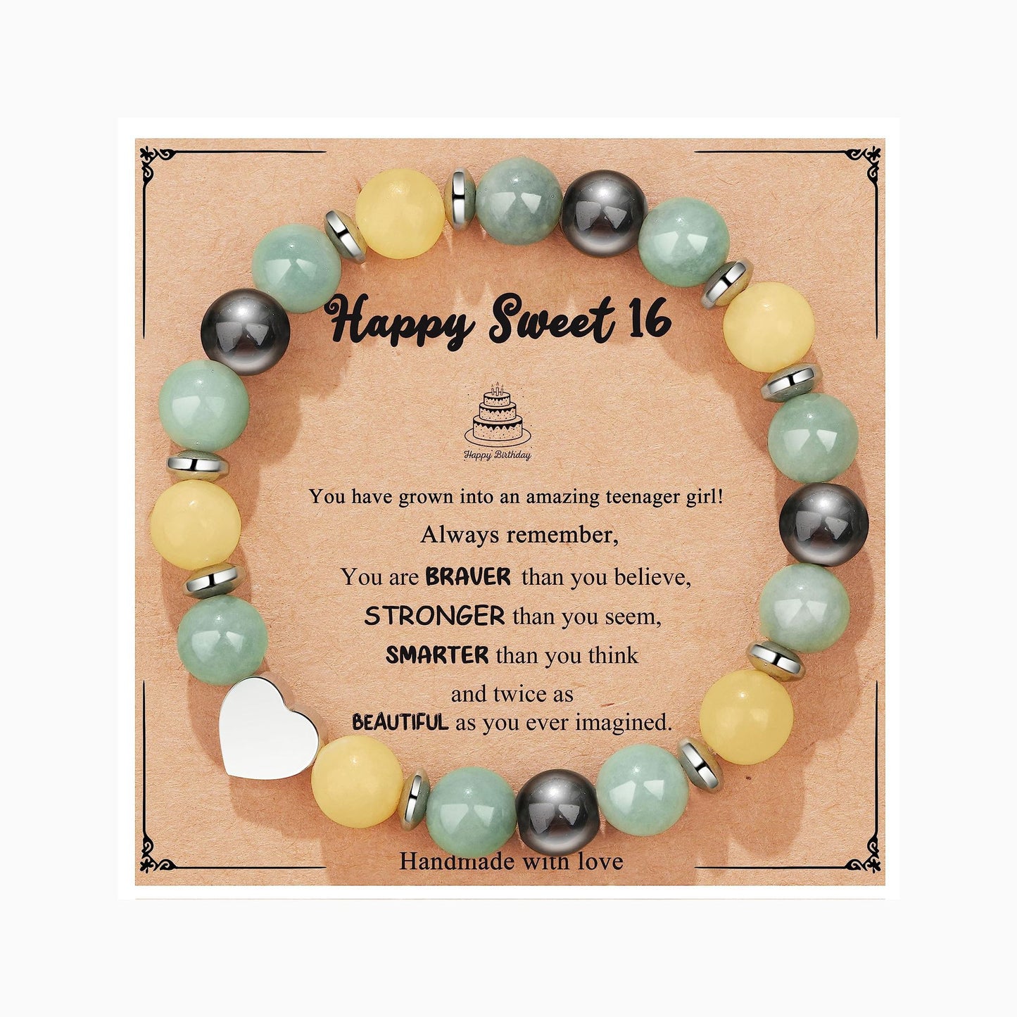 Natural Stone Zebra Print Round Beaded Bracelet for Women