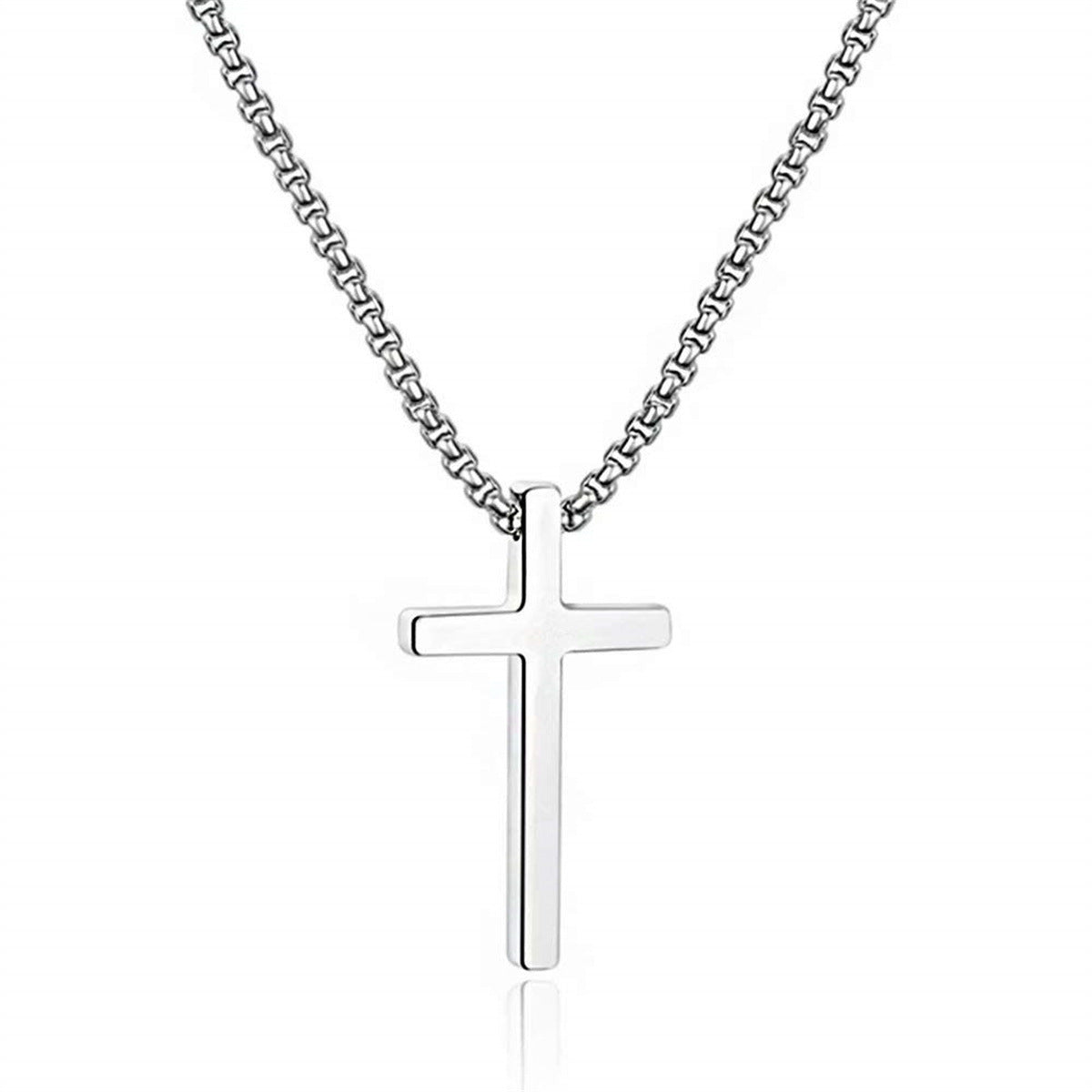 Minimalist Titanium Steel Cross Pendant Necklace for Men with Plated Finish and Pearl Chain