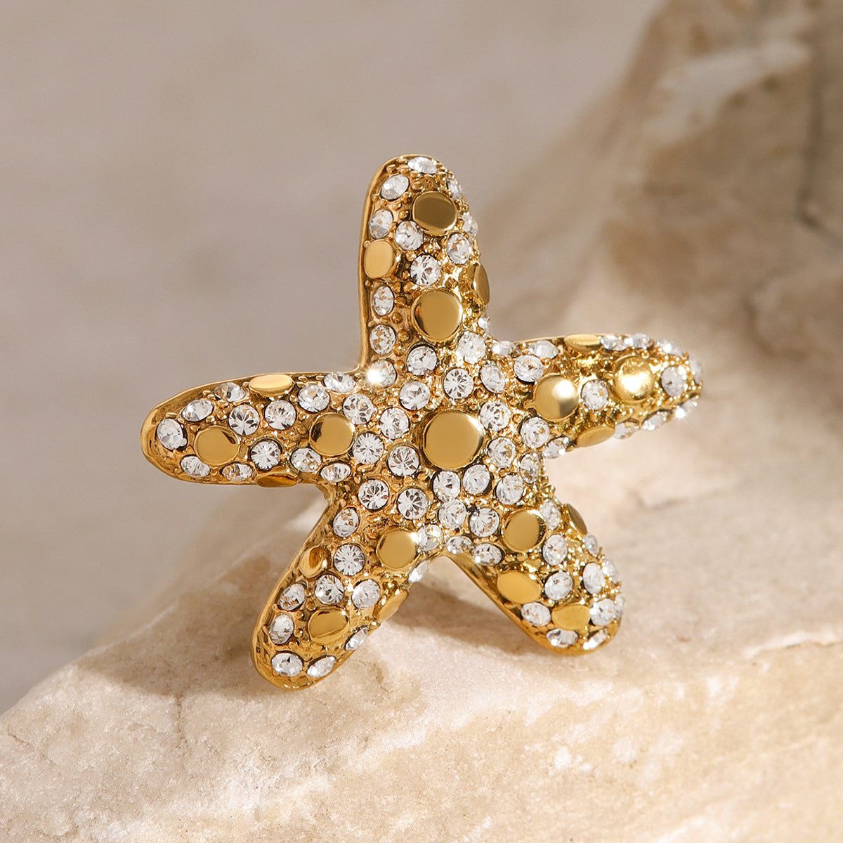Minimalist Star-Shaped Stainless Steel Ring with Rhinestone Inlay for Women