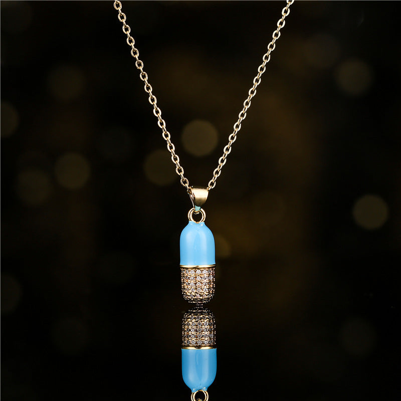 Geometric Drip Oil Inlay Brass Pendant Necklace with Cable Chain for Women