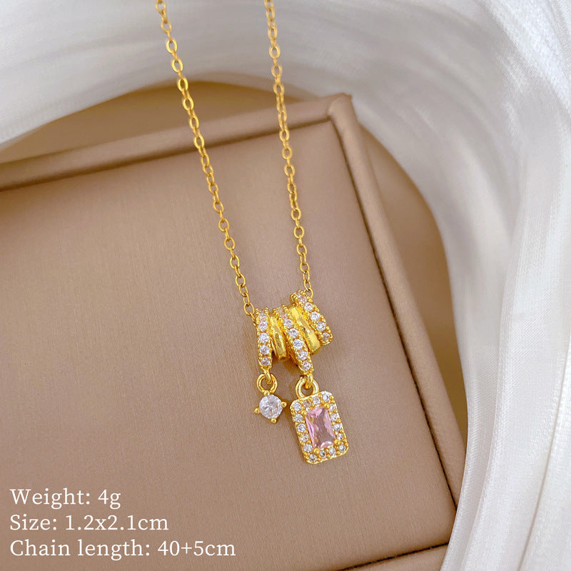 Sweet Minimalist Animal Shape Brass Pendant with Cubic Zirconia Inlay Titanium Steel Necklace for Unisex