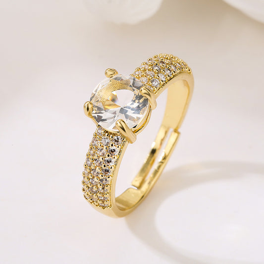 Anillo minimalista de circonita cúbica con forma de corazón geométrico de cobre con microengaste pavé para mujer