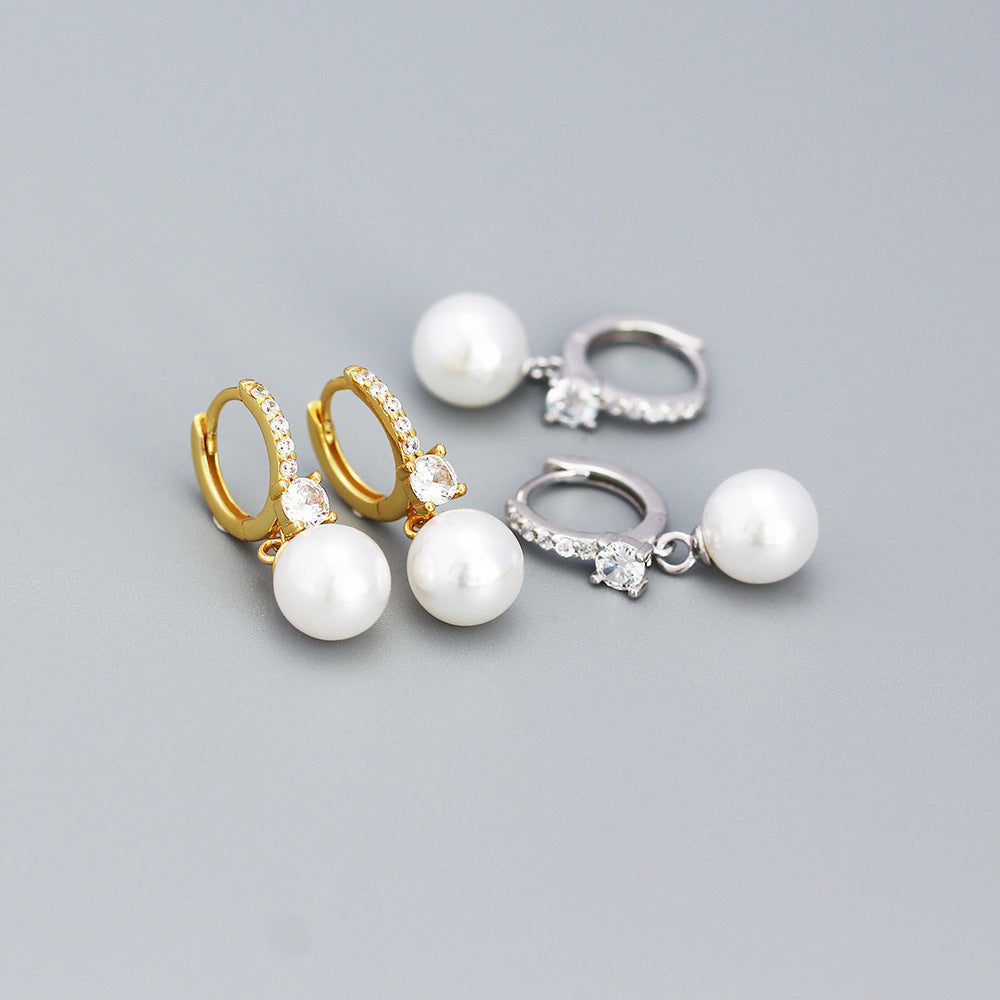 Orecchini a Cerchio Minimalisti Geometrici in Argento Sterling con Intarsio di Strass da Donna