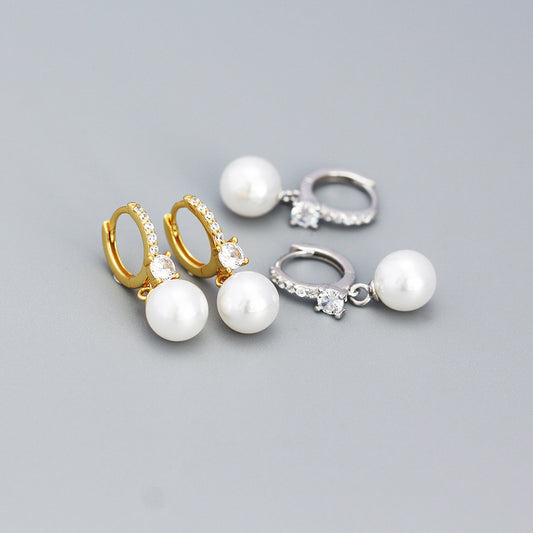 Pendientes de Aro Minimalistas Geométricos de Plata Esterlina con Incrustaciones de Pedrería para Mujer