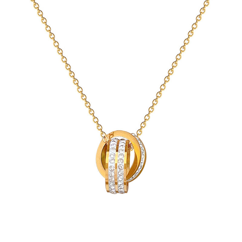 Collana a catena con colletto a doppio anello geometrico in titanio e acciaio inossidabile minimalista con strass per unisex