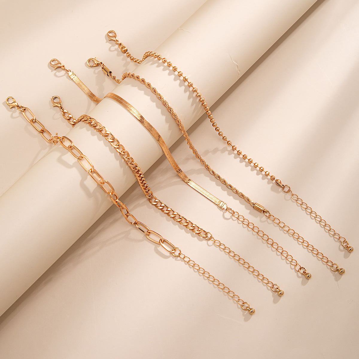 Punk Hip-hop Heart Brass Alloy Snake Chain Anklet Set for Women