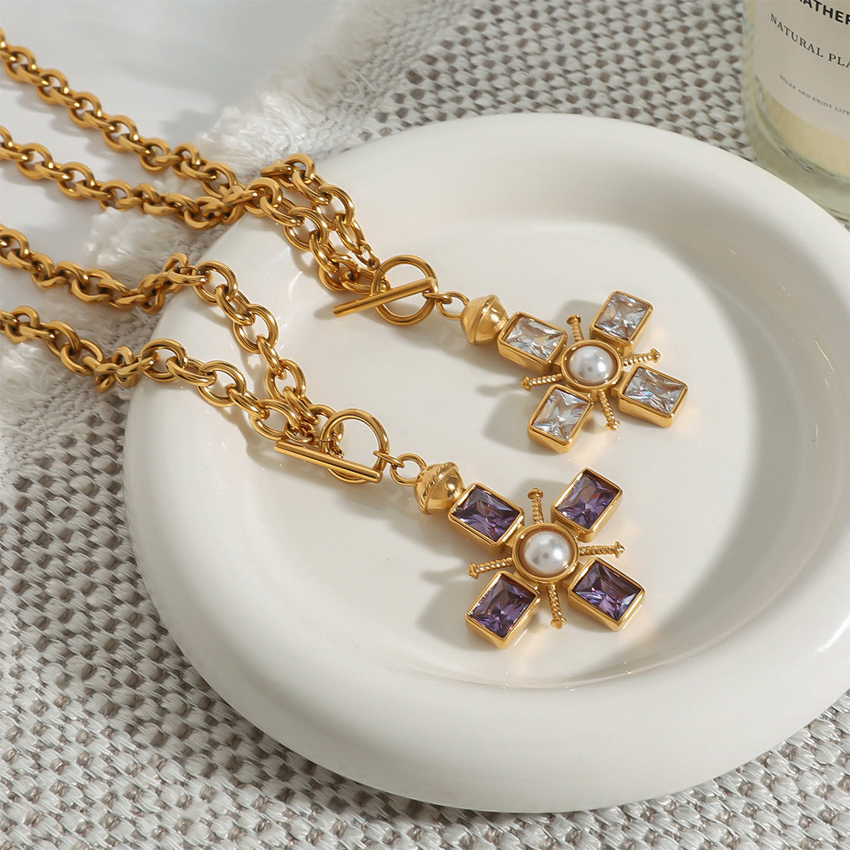 Geometric Cross Stainless Steel Plated Necklace for Women