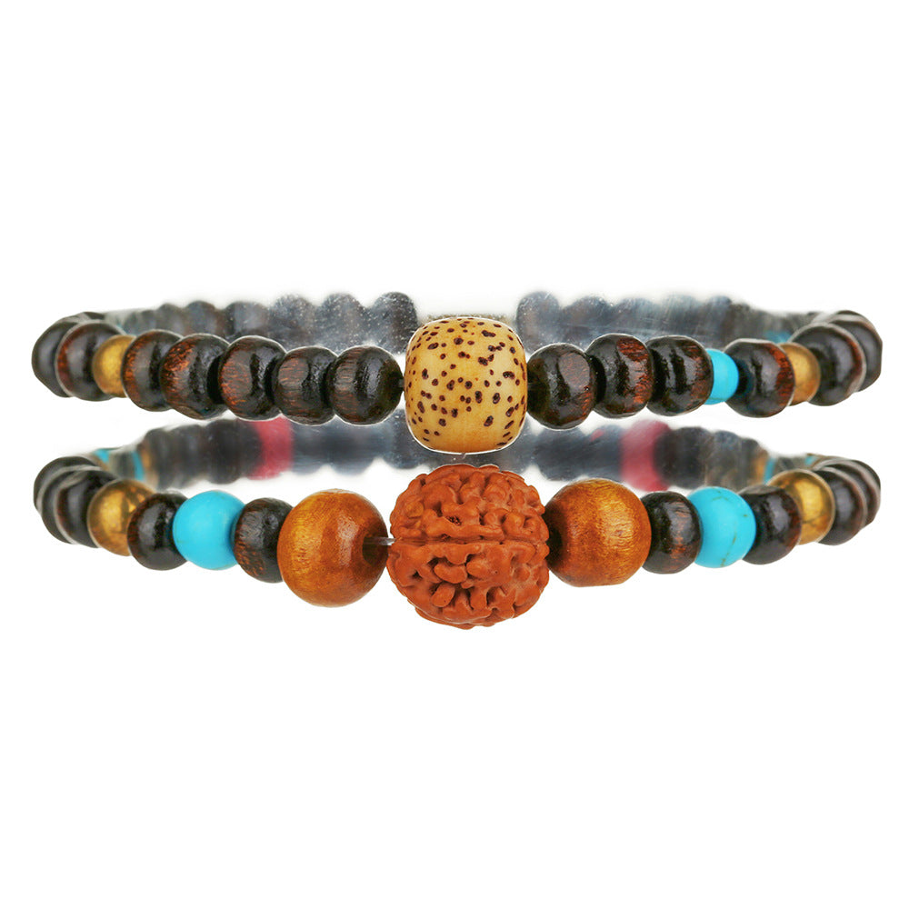 Vintage Bohemian Geometric Wood and Gemstone Bracelet for Men and Women