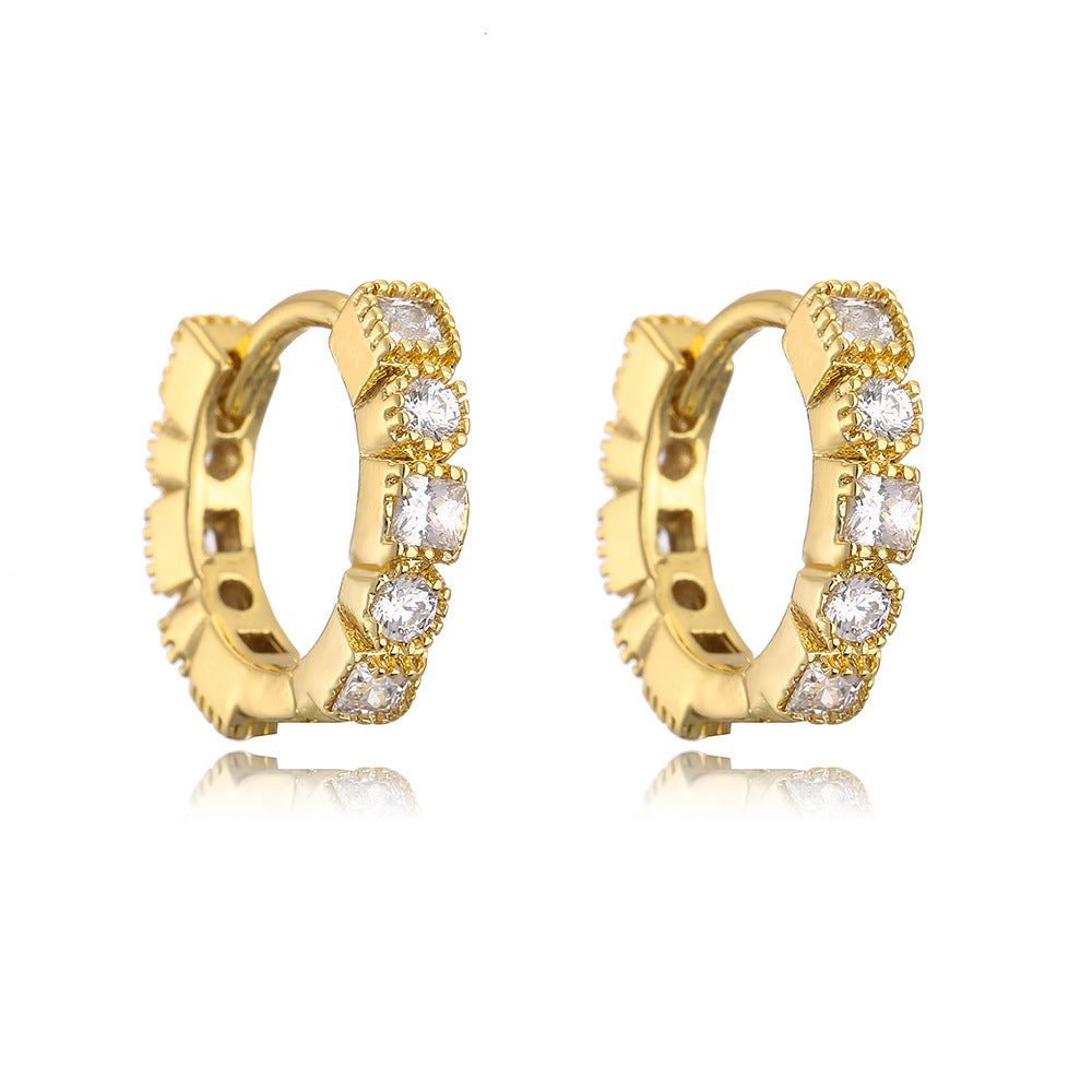 Minimalist Geometric Hoop Earrings for Women in Copper with 18K Gold Plating and Micro-Paved Zirconia