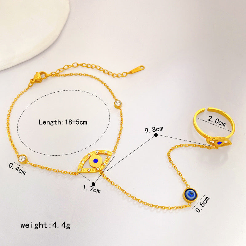 Matte Gold Plated Titanium Steel Butterfly Bead Hand Chain Ring