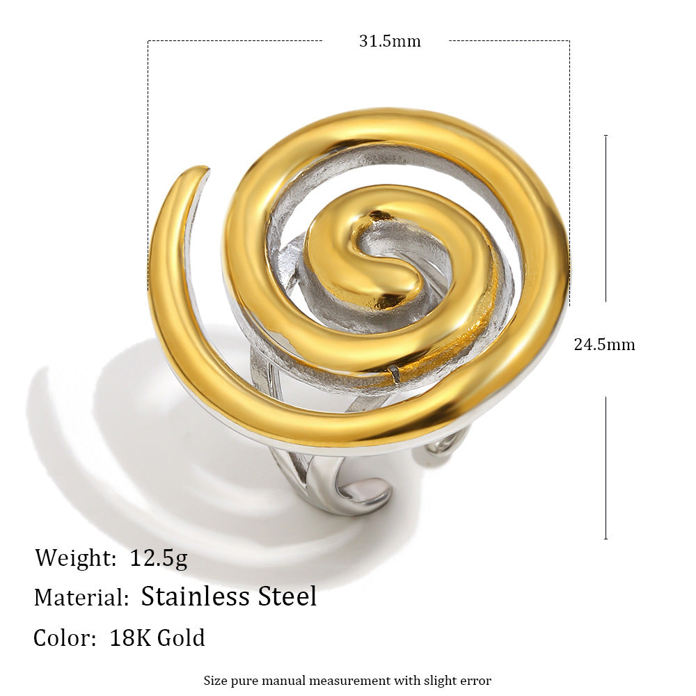 Minimalist Geometric Stainless Steel Plated 18K Gold Spiral Opening Ring for Women