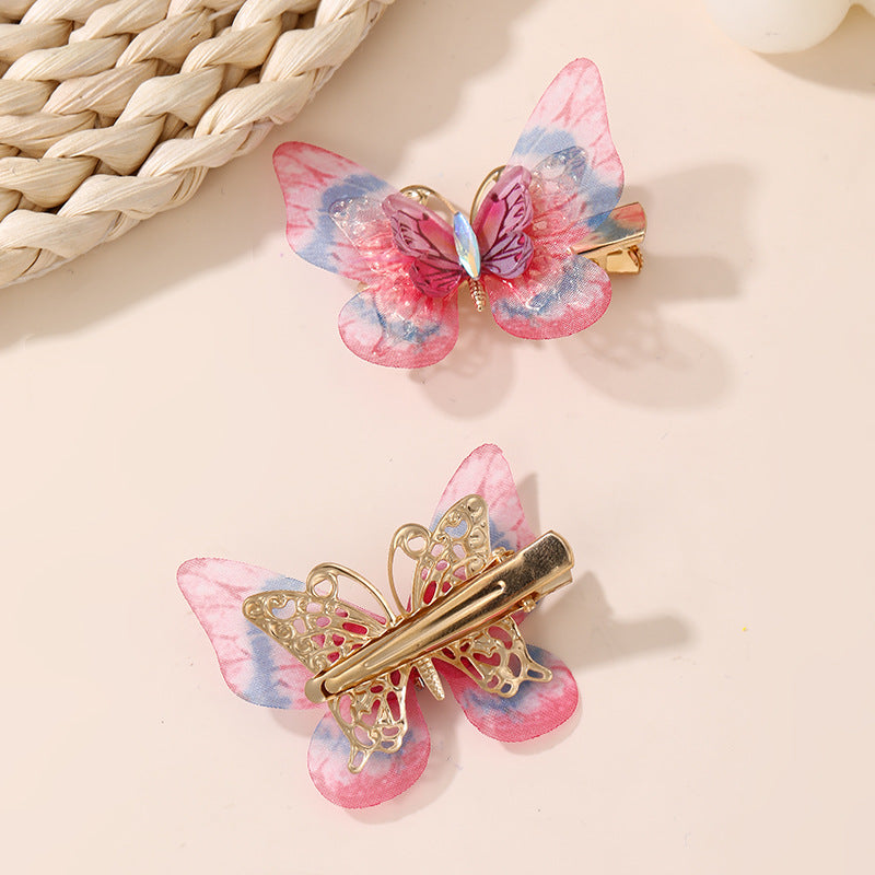Natural Style Butterfly Bow Hair Clip for Kids with Gradient Feather Wing Design, Plastic Resin Duckbill Clamp for Ponytail