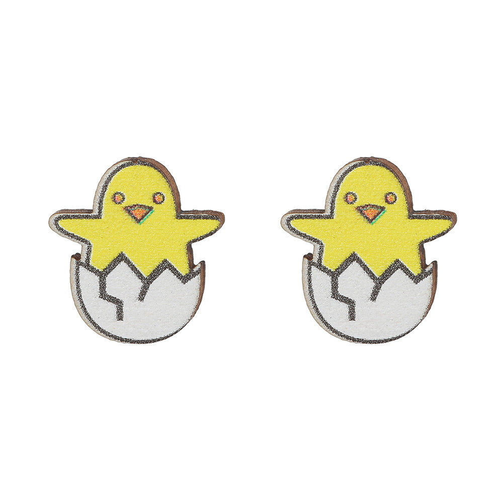 Cute Cartoon Animal Wood Stud Earrings Plated Rabbit Design for Kids