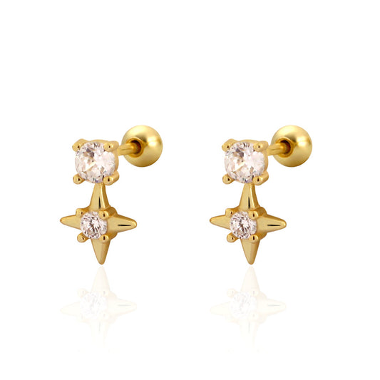 Orecchini a perno geometrici a stella in Argento Sterling 925 minimalisti con intarsio di strass
