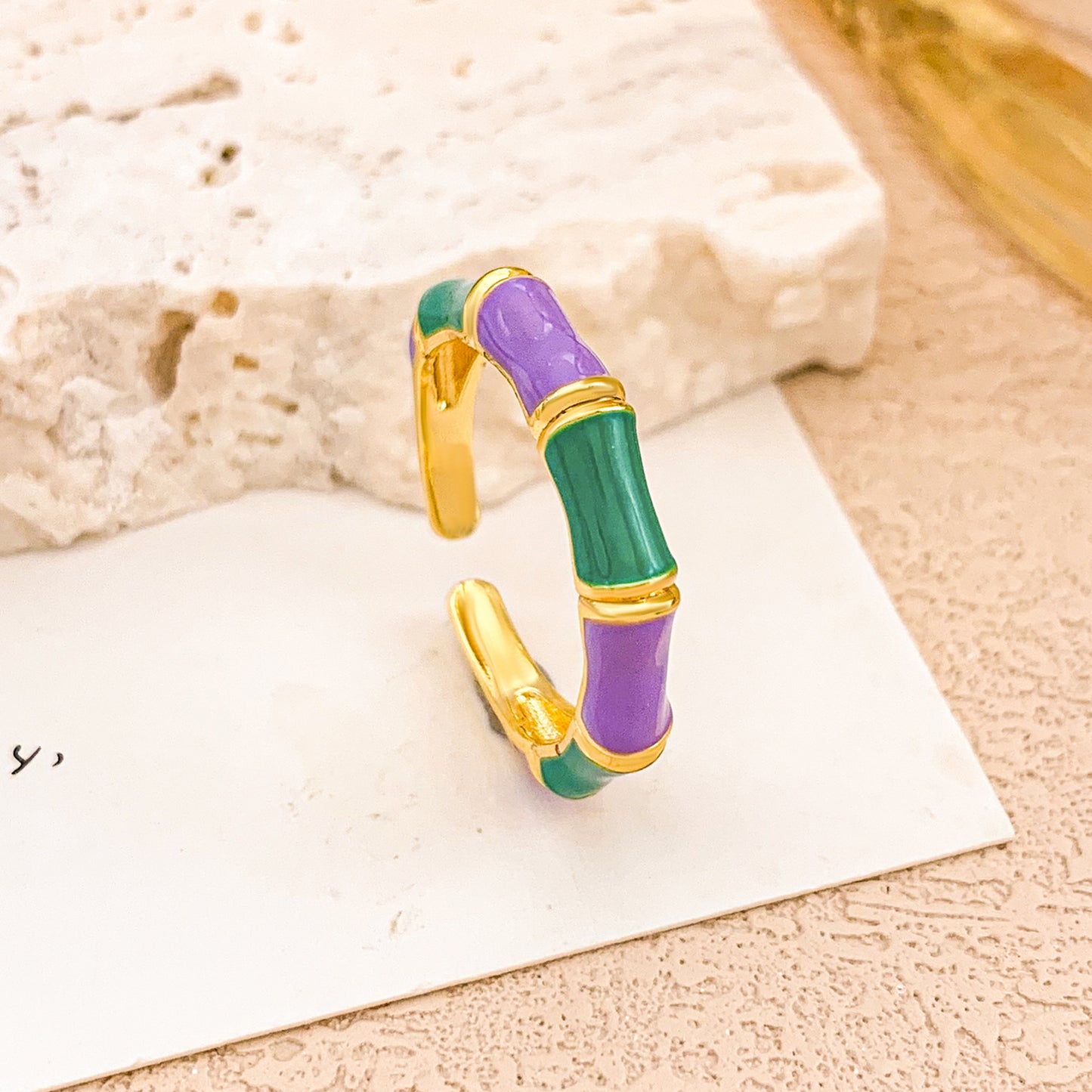 Sweet Floral Enamel Plated Alloy Ring for Women