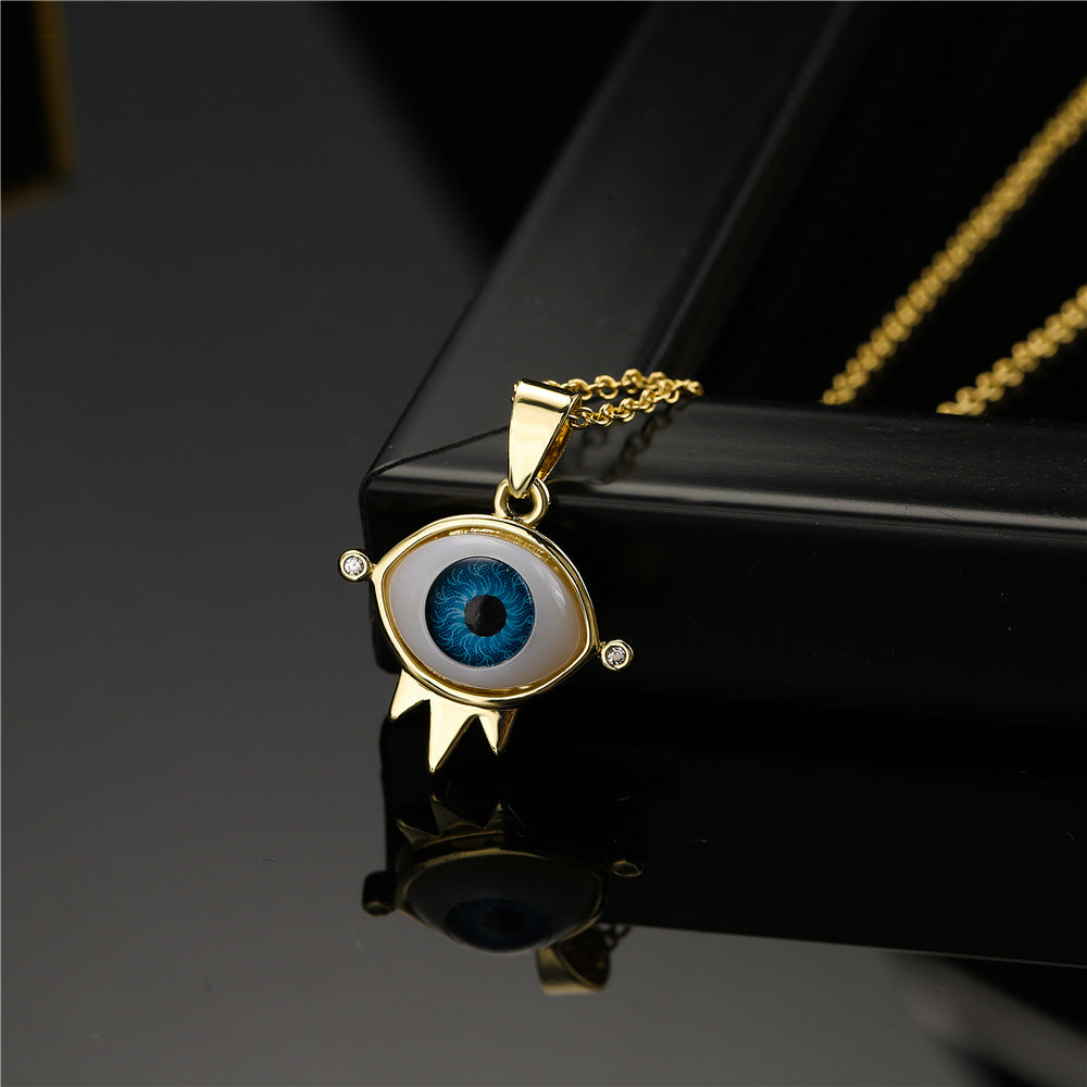 Personalized Geometric Eye Pendant Necklace 18K Gold Plated Brass with Cubic Zirconia Inlay Cable Chain for Women