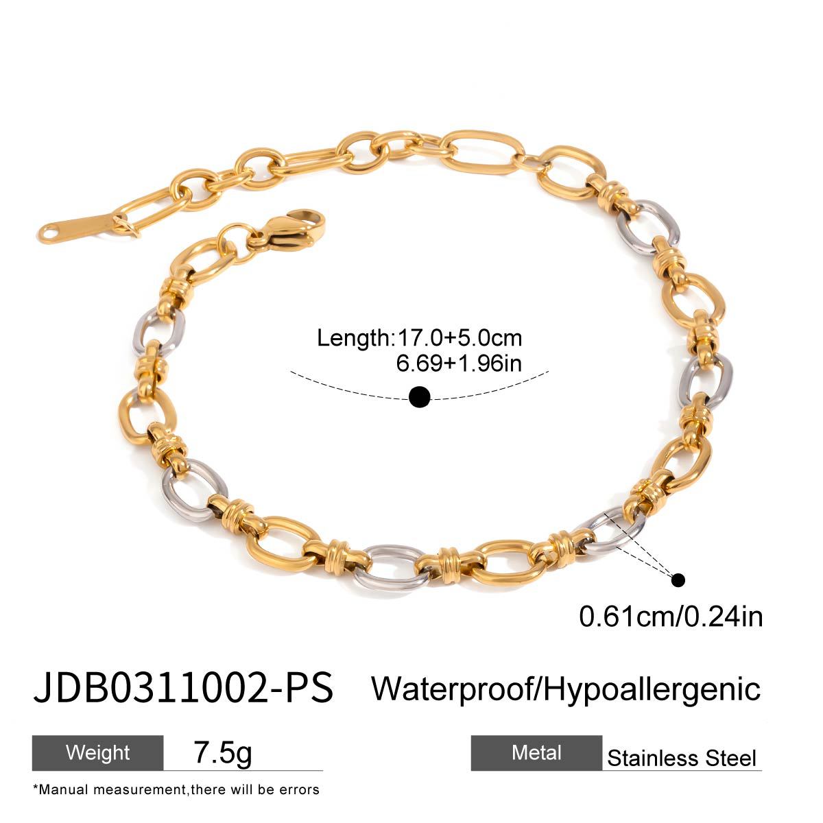 Elegant 18K Gold Plated Geometric Titanium Steel Necklace and Bracelet Set for Women