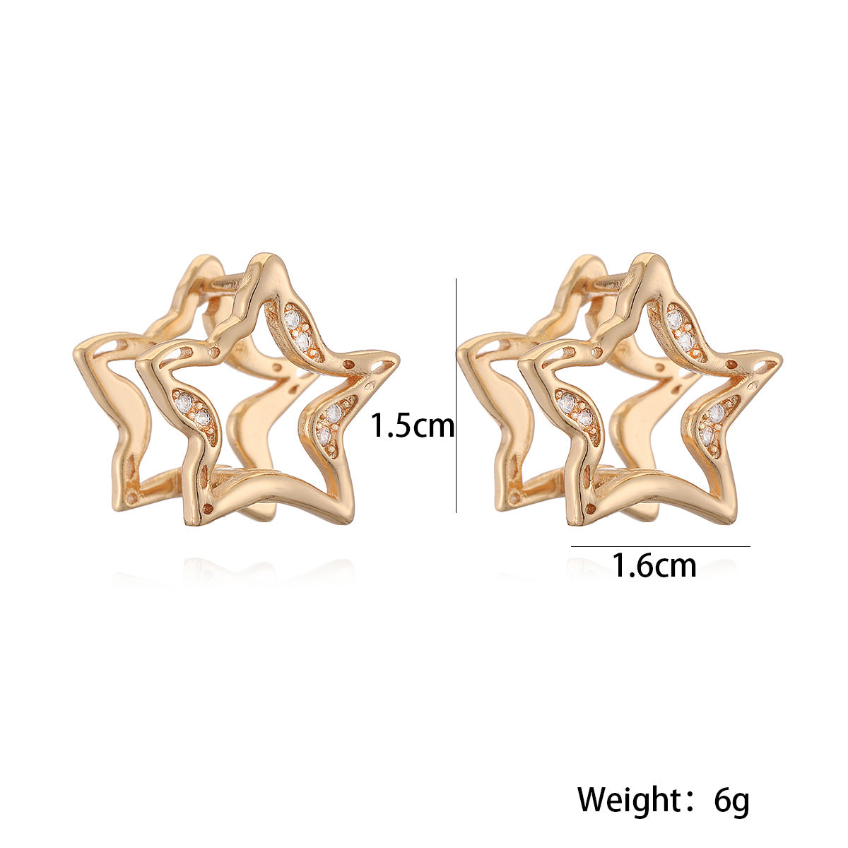 Orecchini a Stella Geometrici Minimalisti in Rame con Placcatura in Oro 18K e Zirconia Micro-Incastonata da Donna