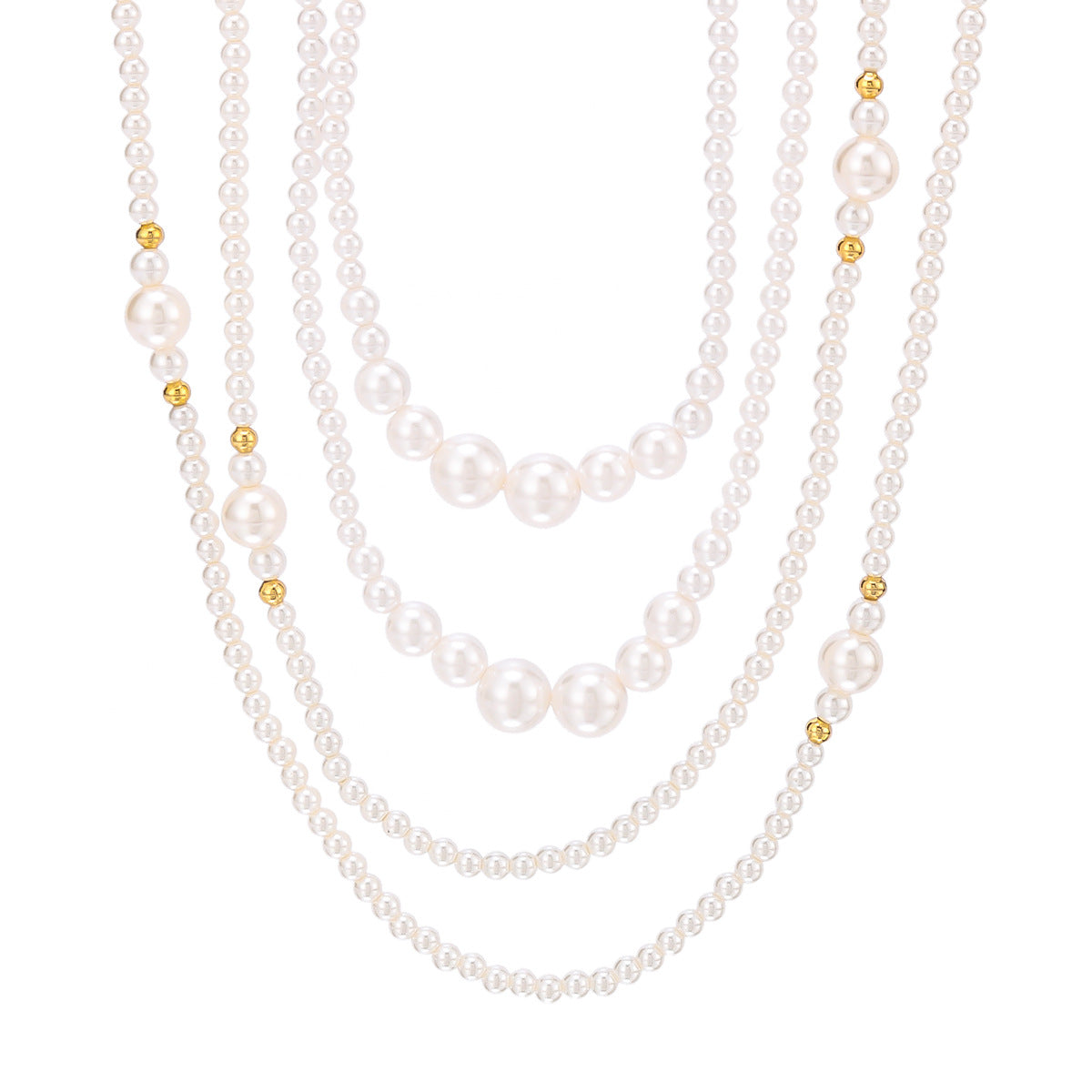 Collana da donna multistrato minimalista geometrica con perle e acciaio inossidabile placcato oro