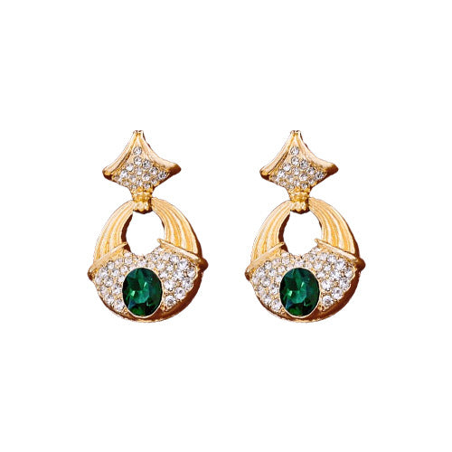 Vintage Chic Ginkgo Leaf Shaped Alloy Earrings with Rhinestone Inlay for Women, Lightweight Luxury Hoop-Style Ear Clips