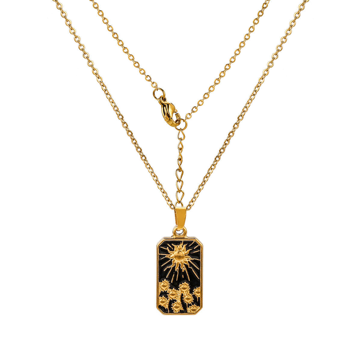 Collana con ciondolo a forma di tarocco vintage da donna con design a rilievo 3D in acciaio al titanio con finitura placcata