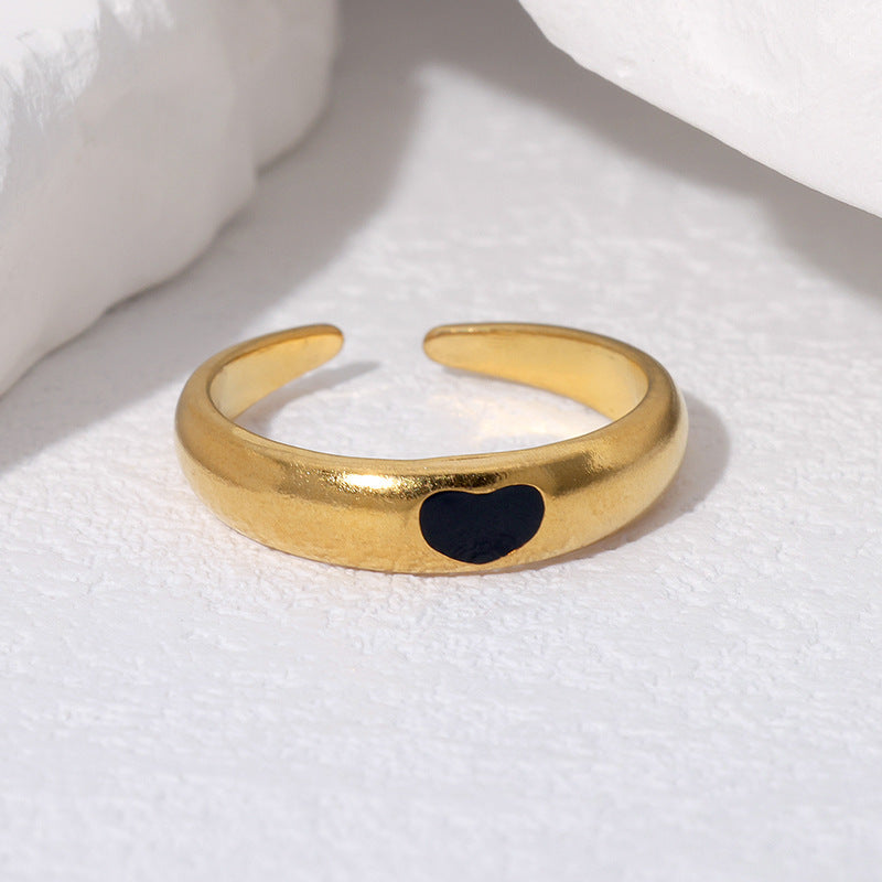 Minimalist Vintage Heart-Shaped Stainless Steel Open Ring with Gold Plating for Women