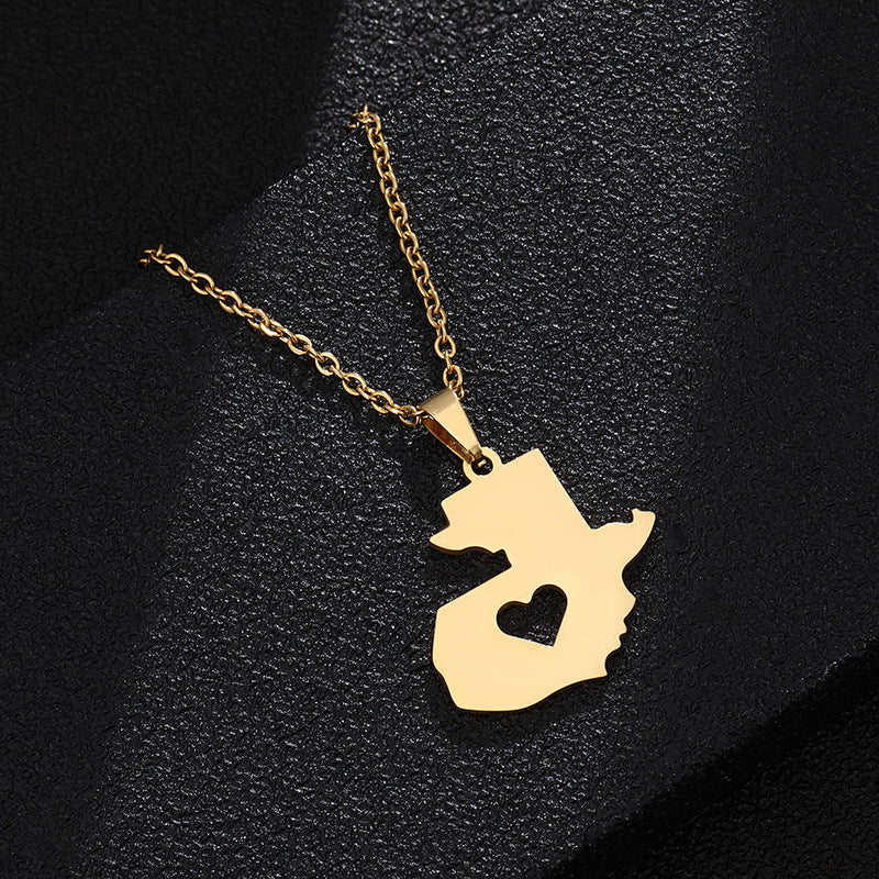 Collana con ciondolo a forma di mappa geometrica del Guatemala in acciaio inossidabile con smalto, unisex