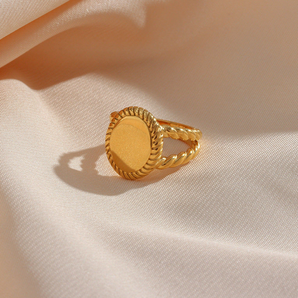 Minimalist Oval-Shaped Stainless Steel Plated 18K Gold Ring for Women