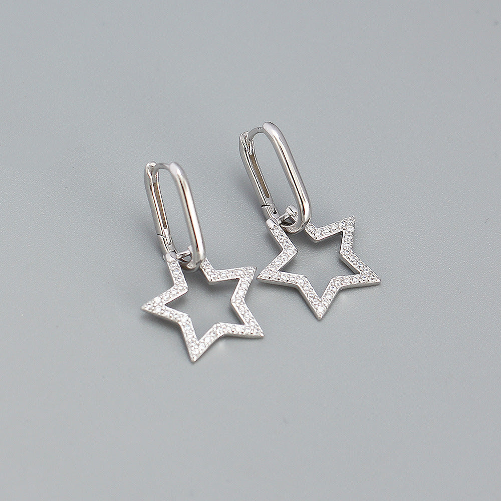 Orecchini a perno da donna a forma di stella in argento sterling S925, stile lussuoso, con intarsio di strass