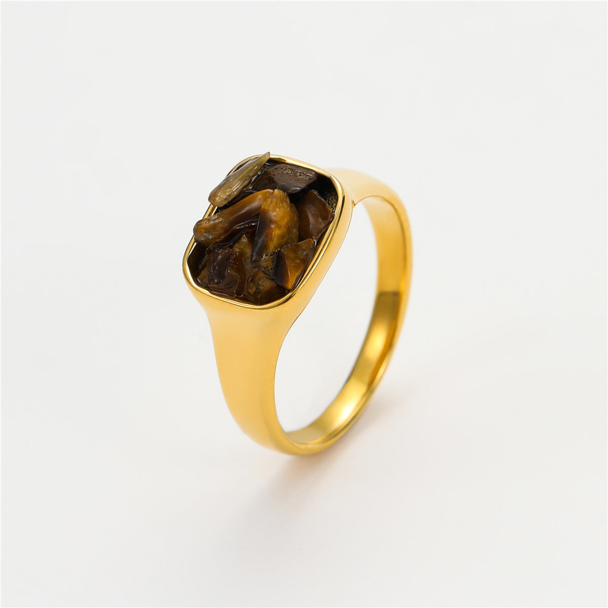 Anello Quadrato in Acciaio Inossidabile Stile Francese Vintage con Intarsio in Pietra Naturale, Ipoallergenico e Resistente allo Sbiadimento per Donna