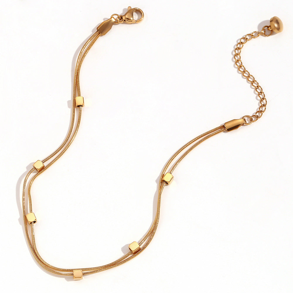 Bracciale da donna a doppia catena a serpente in acciaio inossidabile placcato oro 18 carati, geometrico minimalista