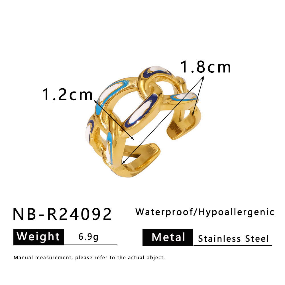 Anello Unisex Placcato in Acciaio Inossidabile con Motivo a Catena, Stile Industriale Retrò e Geometria Chic