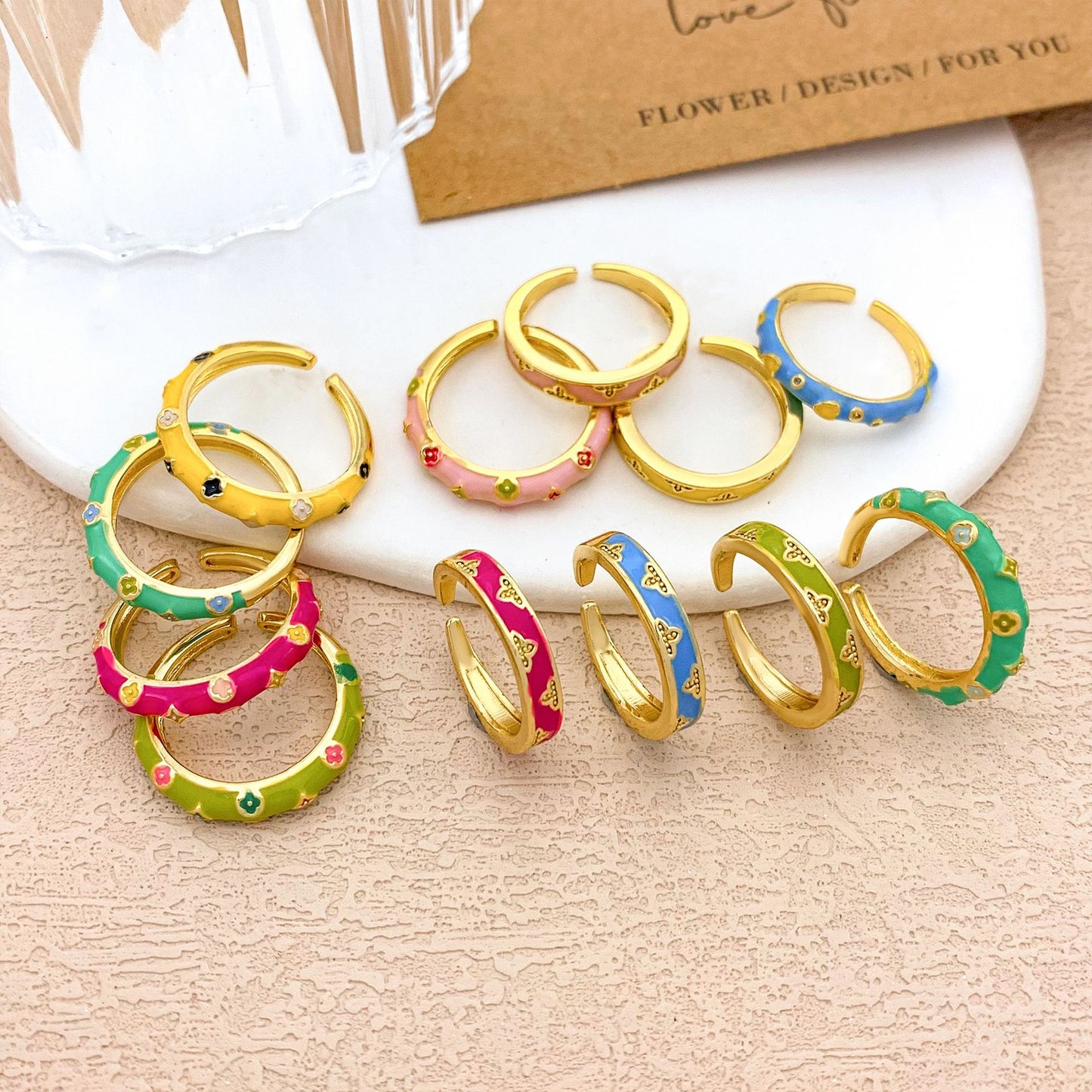 Sweet Gold Plated Drip Oil Floral Alloy Ring for Women