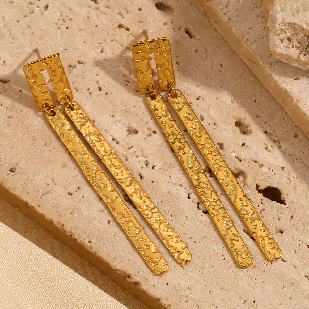 Minimalist Geometric Stainless Steel Ear Studs with 18K Gold Plating for Women
