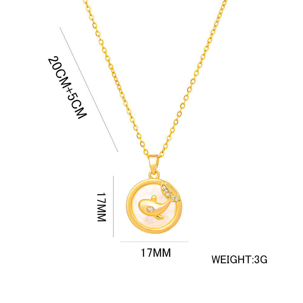 Collana Minimalista Geometrica a Doppio Lato con Ciondolo a Delfino e Conchiglia Floreale in Acciaio al Titanio con Placcatura Sottovuoto su Catena Snake