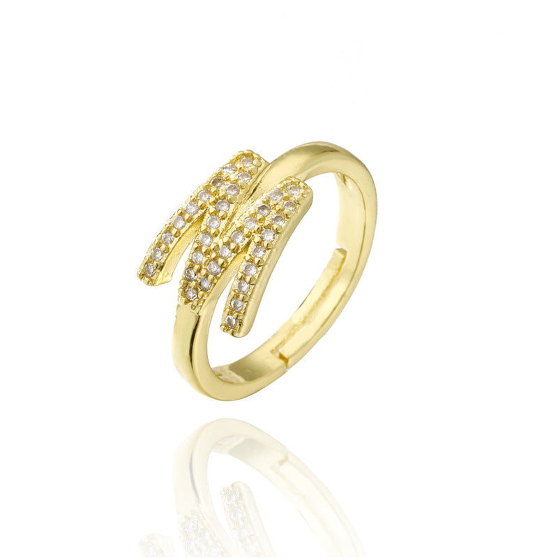 Fashion 18K Gold Plated Brass Micro-inlay Letter Ring Adjustable Open Band for Women