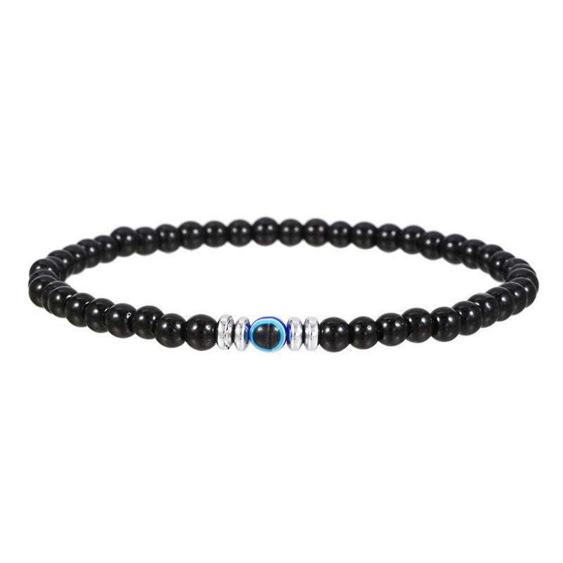4mm Evil Eye Beaded Bracelet with Tiger Eye and Turquoise Unisex Geometric Jewelry