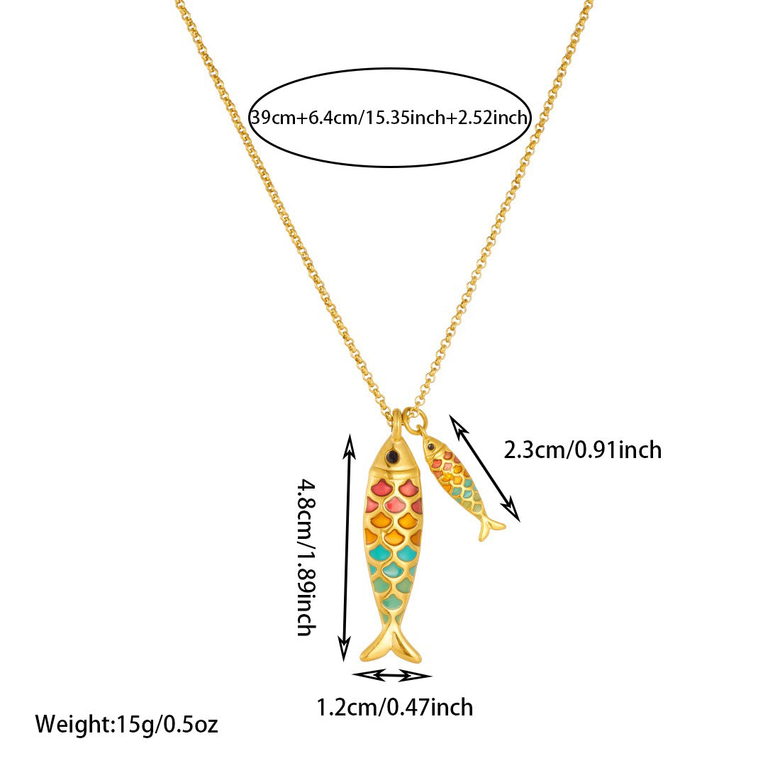 Cute Cartoon Colorful Drip Oil Koi Fish Pendant Gold Plated Stainless Steel Necklace for Women