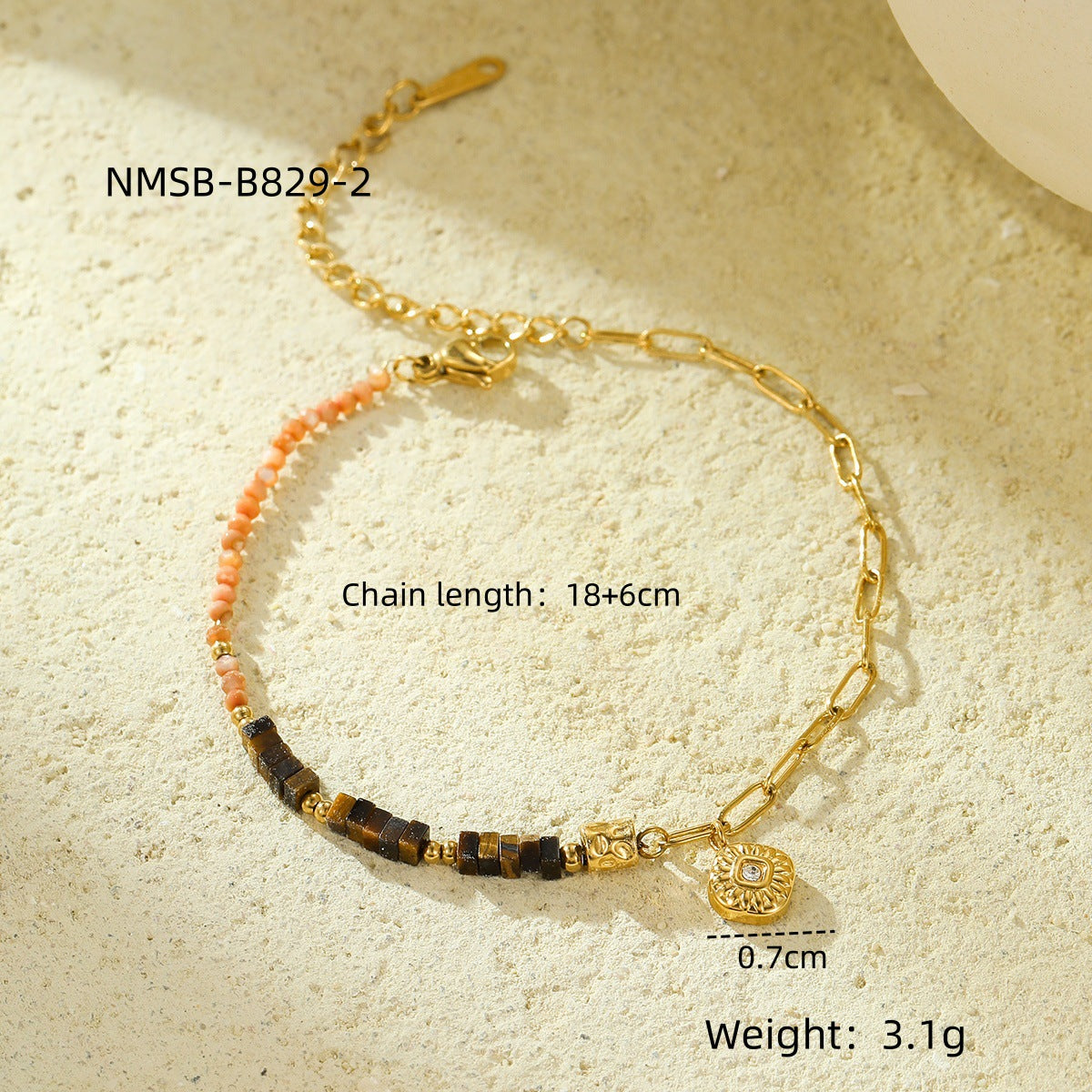 Fashionable Minimalist Square Geometric Beaded Bracelet in Stainless Steel with Zircon Inlay Adjustable for Women