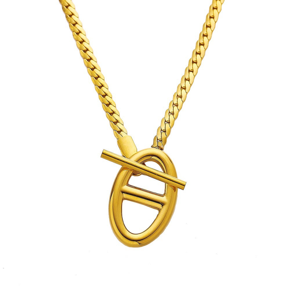 Minimalist Geometric Pig Nose OT Clasp Collar Necklace for Women in Titanium Steel with Vacuum Electroplating